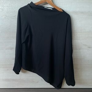 Zara Asymmetrical Flowy Long Sleeve Black Blouse